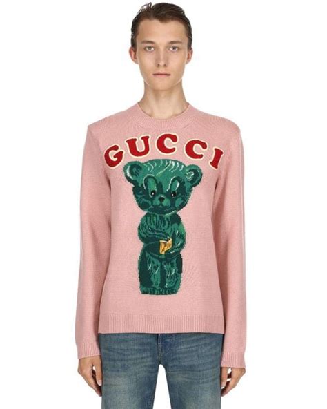 mens pink gucci sweater with bear|Gucci pink sweater cardigan.